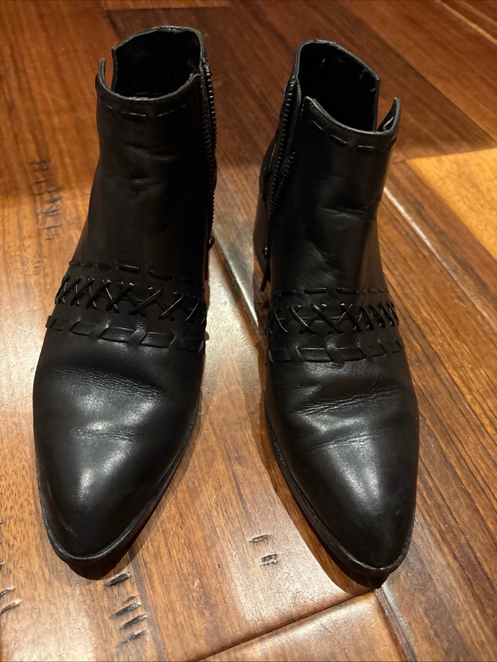 Donald Pliner Black Women's Leather Ankle Boots with Woven Detail Size 8.5